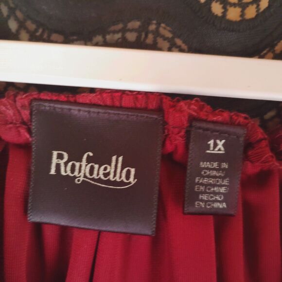 Rafella Red Wine Velvet & Black Lace Peasant Blouse 1X Goth Romantic Boho Top - Picture 2 of 7